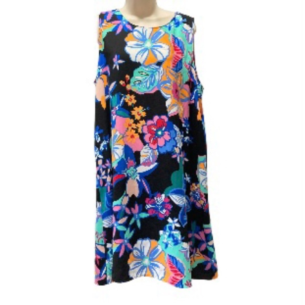 HALOGEN Floral Colorful Flowy Shift A Line Sleeveless Dress Womens XL